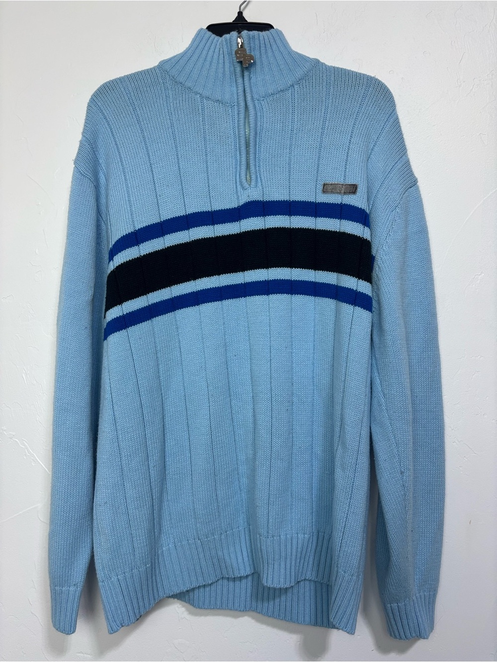South Pole VTG Y2K Striped Light Blue Sweater Men's Large Colorblock